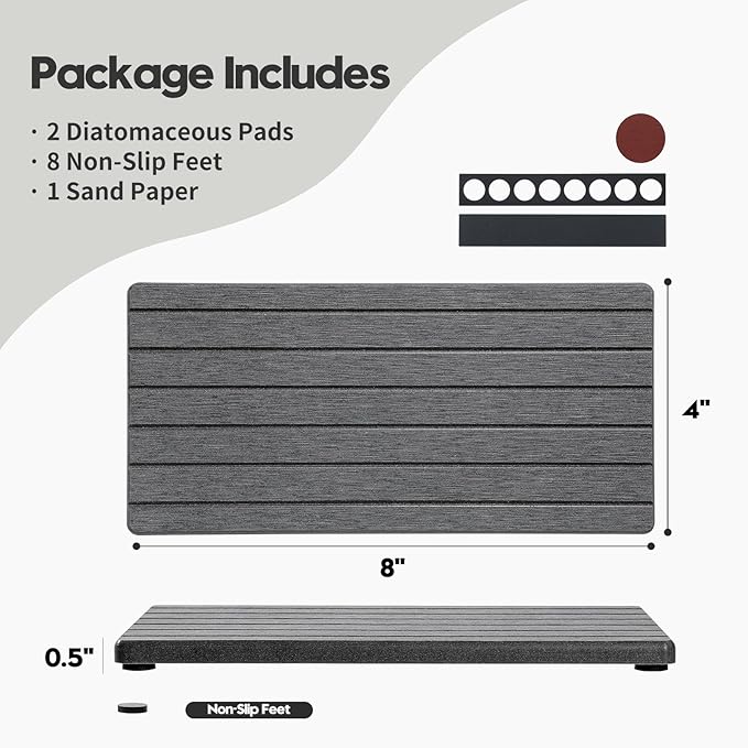 2PCS Diatomite Water Absorbing Stone Drying Tray Mat for Bathroom & Kitchen