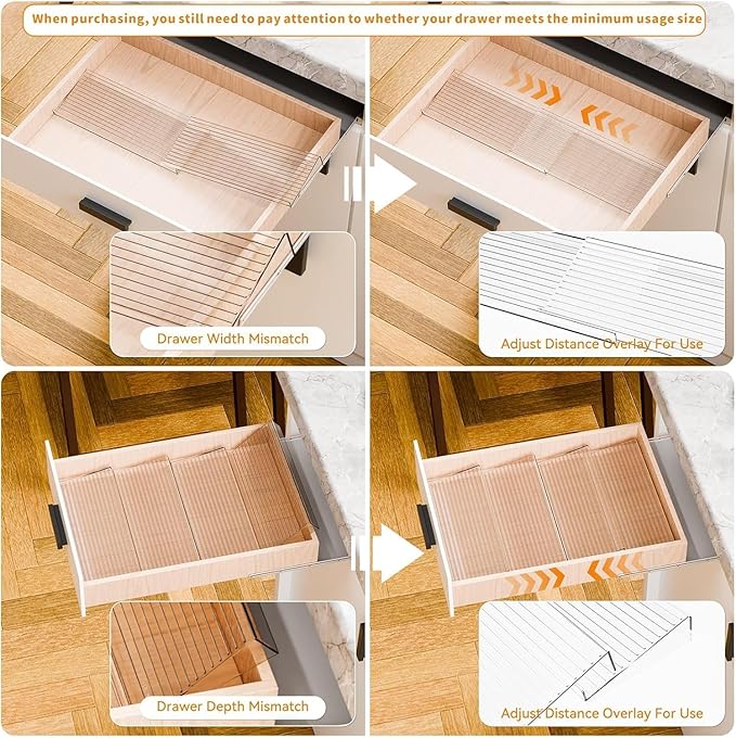Yieach 8 Pack Adjustable Narrow In Drawer Spice Organizer - Expandable From 9'' to 17.7'' - Acrylic Drawer Seasoning Organizer,Clear Spice Drawer Insert Tray for Drawers Condiment,Jar Organization