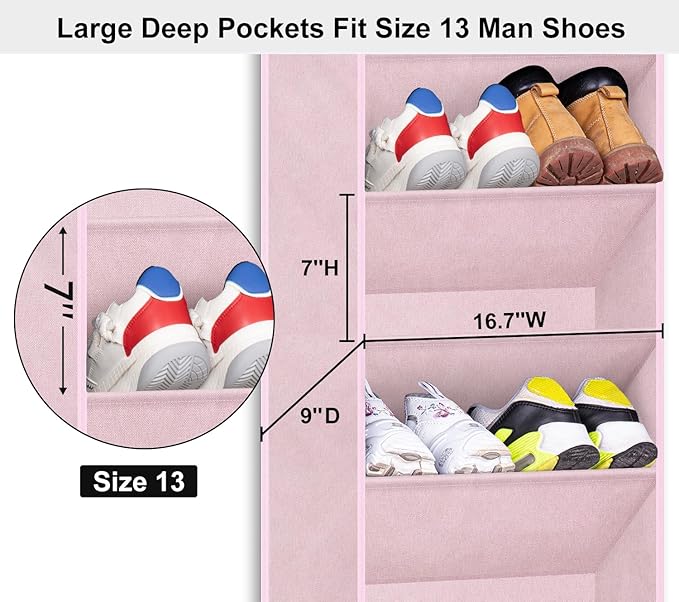 LAMB Over The Door Shoe Rack with Large Deep Pockets