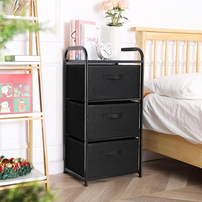 Houser Dresser Storage with 3 Easy Pull Fabric Drawers, Fabric Dresser Tower