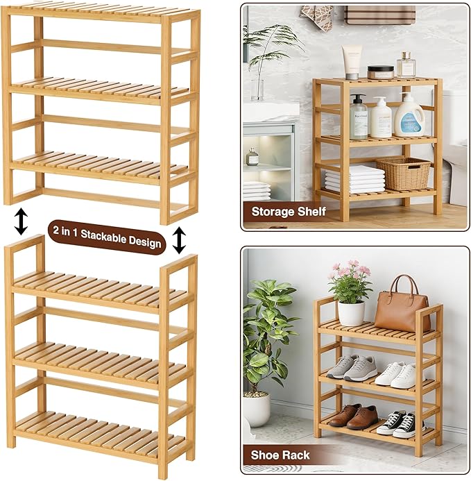 6-Tier Bamboo Shelf, Bamboo Storage Shelving Unit, Living