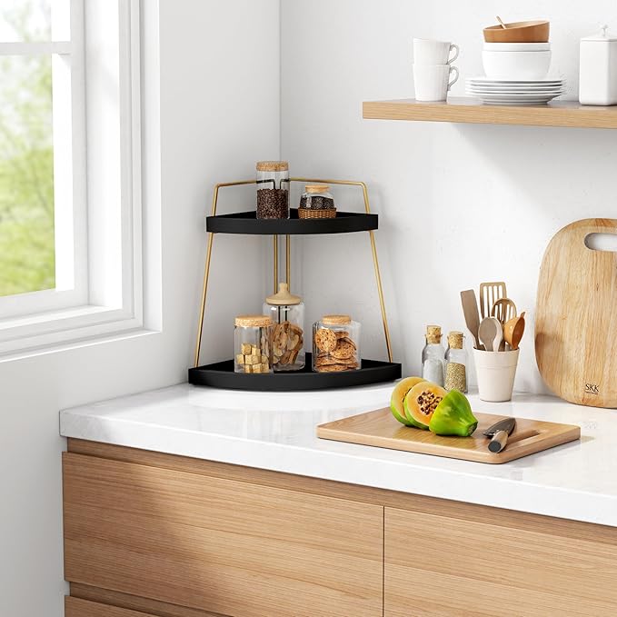 Black and Gold Corner Bathroom Counter Organizer