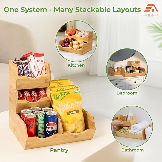 Bamboo Pantry Storage Bins, Potato & Onion Storage Bin for Pantry Organizers