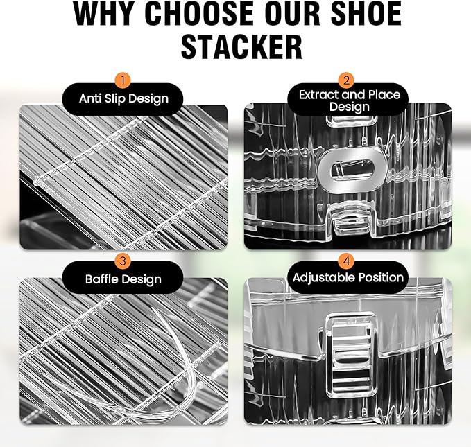 Shoe Slots Organizer for Closet 20 Pack Adjustable Level Shoe Stacker Holder
