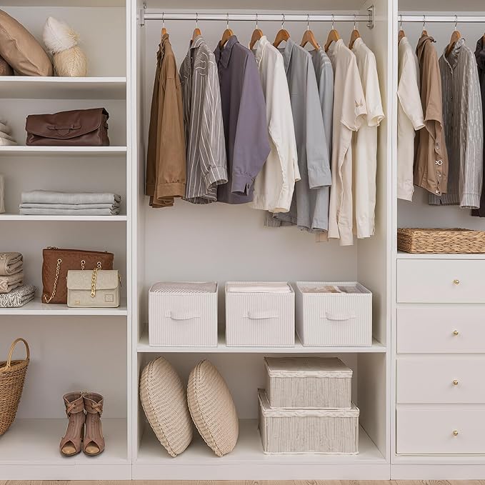 Foldable Shelf Organizer Bins, Closet Storage Baskets for Clothes, Large
