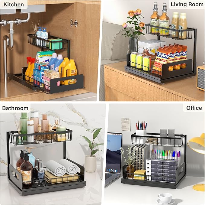 Under Sink Organizer 2 Tier, Black, 1 Pack