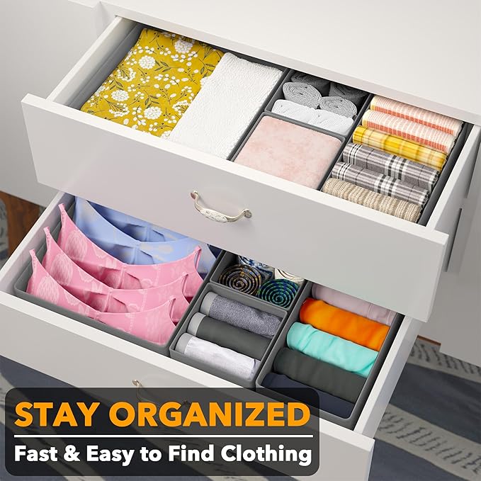 Drawer Organizer Clothes, 12 Pack Dresser Organizer Bins for Nursery, Grey