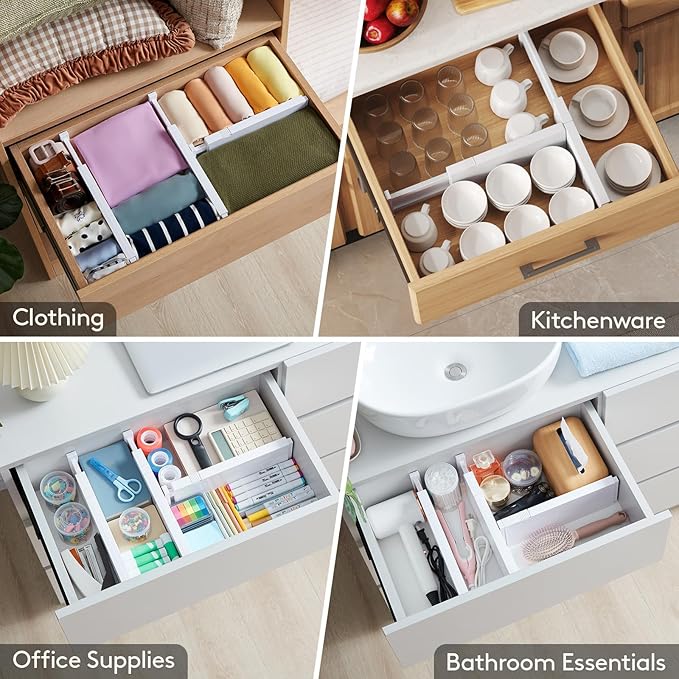 6 Pack Drawer Dividers for Clothes, 10.9-16" Adjustable Drawer Organizers