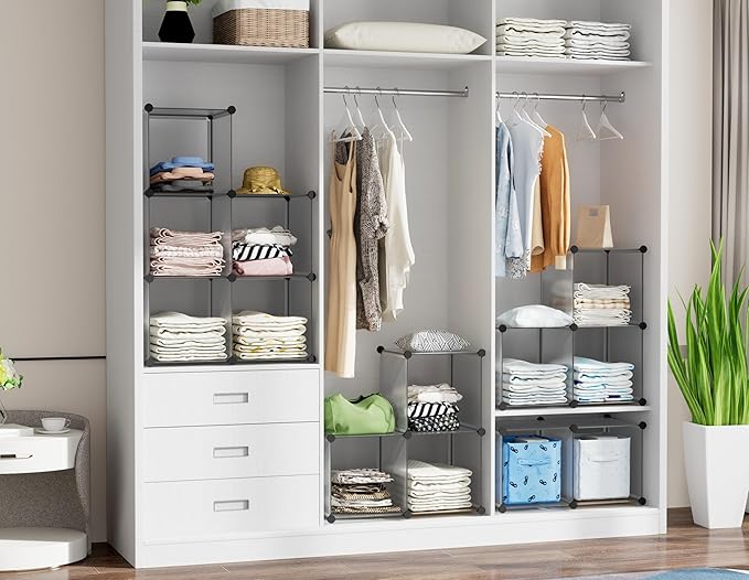 6 Light Grey Cube Storage Organizer, Modular Storage Shelf with Hammer
