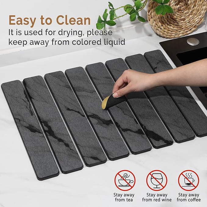 2 PCS Stone Dish Drying Mat for Kitchen Counter, Quick Dry Stone Dishes Mats