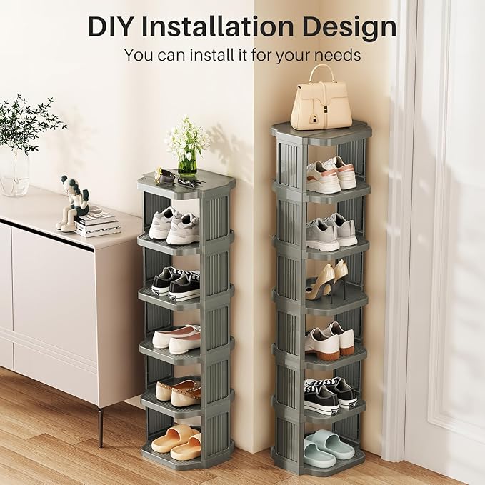 10-Tier Vertical Plastic Shoe Rack, Gray
