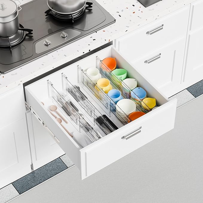 12 Pack Clear Acrylic Drawer Divider 6 Inch High, Expandable from 14-20''