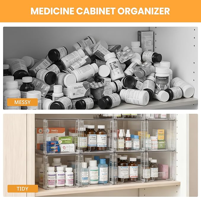 2 Pack Stackable Acrylic Storage Drawers – Clear Plastic Organizer Bins, Easy to Assemble, Suitable for Bathroom, Undersink, Kitchen, Pantry, Makeup, Medicine Organization