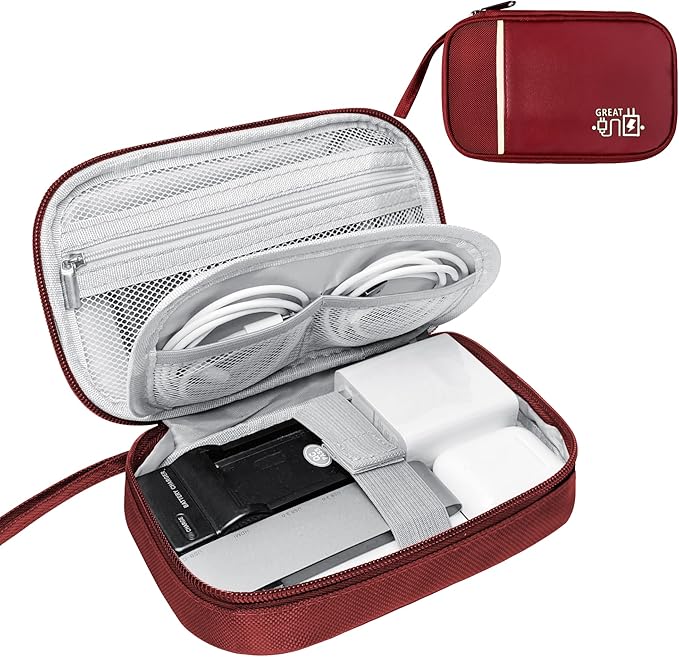Lcsmaokin Travel Cable Organizer Bag Pouch Electronic Accessories Carry Case Portable Waterproof All-in-One Storage Bag for Cable,Charger, Phone, Hard Drive，SD Card-Wind Red