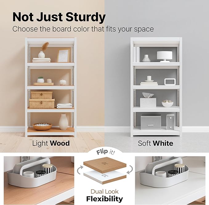 HOMEDANT House 48.1" W Deep 5 Tier Heavy Duty Garage Shelving Adjustable Metal Rack Storage Shelves Standing Shelf Unit Organizers Industrial Warehouse Basement White 2Pack