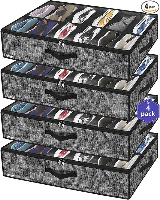 Under Bed Shoe Storage Organizer For Closet, 4 Pack Fit 12x4 Pairs