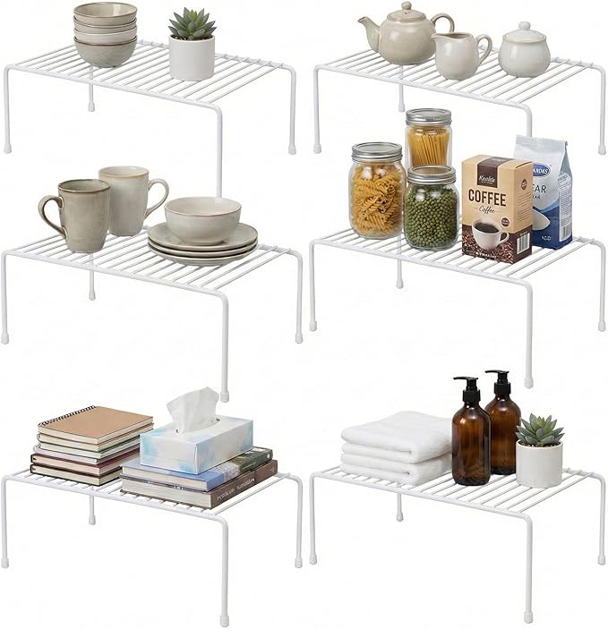 Evelots Kitchen Cabinet Wire Shelf Organizer/Rack - 6 Pack Sturdy Metal Shelf Risers - Double Your Counter Space - Great for Kitchen, Freezer, Pantry and Bathroom - Rustproof - White