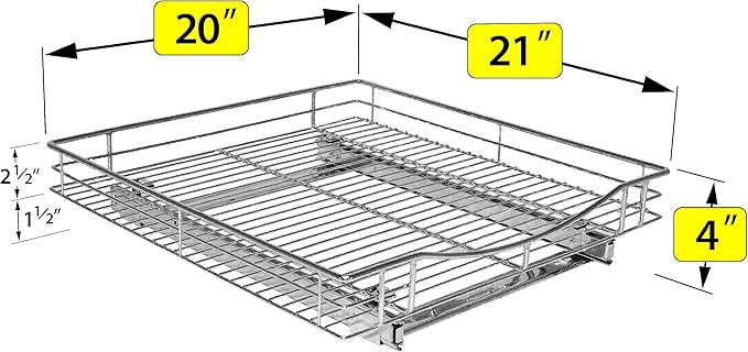 LYNK PROFESSIONAL® Pull Out Cabinet Organizer, 20" x 21" Slide Out Cabinet Organizer Pull Out Drawer – Pull Out Shelves for Kitchen Cabinets – Under Sink Organizers - Lifetime Ltd. Warranty, Chrome