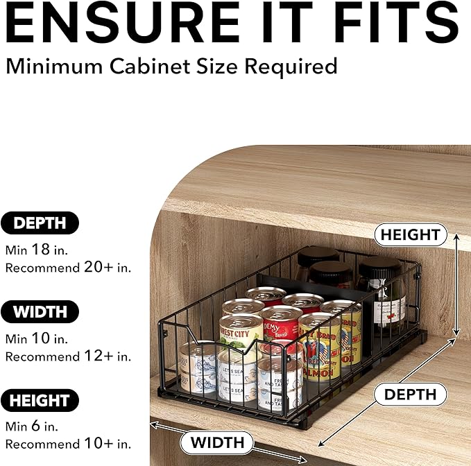 Simple Houseware Pull-Out Cabinet Sliding Basket Organizer, 17.2" D x 9.7" W x 5" H – Black, Ideal for Kitchen and Bathroom Cabinet Storage, Under Sink or Pantry Organization