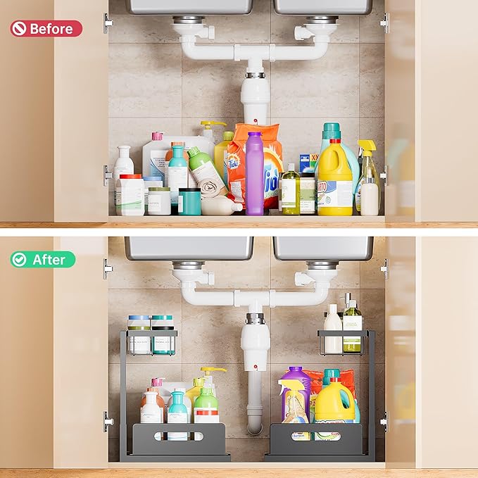 Under Kitchen Sink Organizer 2 Tier, Pull Out Under Sink Organizers and Storage