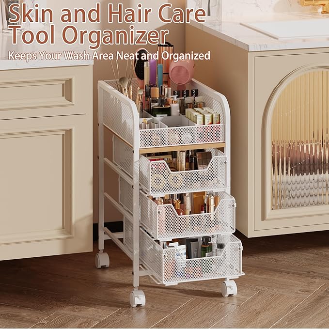 Rolling Makeup Cart Organizer with 3 Drawers