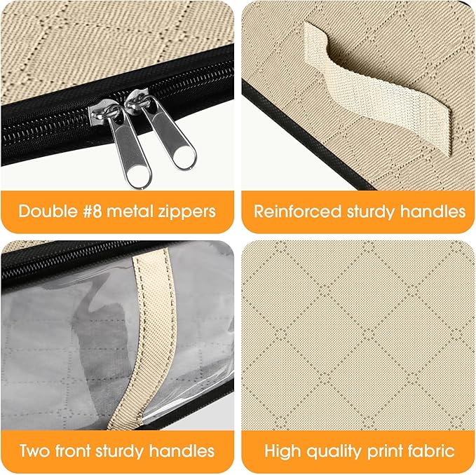 StorageRight Under Bed Storage Bags 3 Pack, 40L Large Clothes & Comforter Storage Containers with Clear Window, Breathable Fabric Organizer for Blankets, Bedding, Seasonal Clothing, Beige
