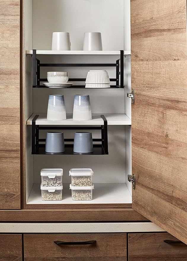 Nxconsu 2 Pack Heavy Duty Under Cabinet Organizer, Slide-Under Shelf Basket Storage with Solid Metal Bottom, Hanging Pantry Shelf for Kitchen Cupboard Bookshelf Closet, Holds 30 lbs, Black, 13.38"