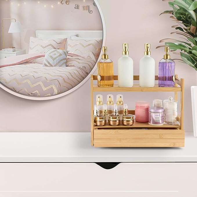 Bamboo Bathroom Counter Organizer, 17″ L x 6.5″ W x 12.6″ H
