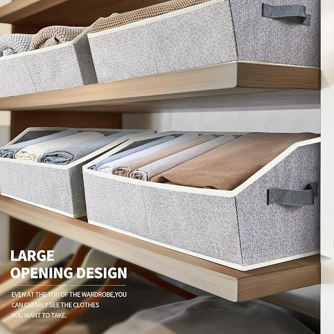 Homsorout Trapezoid Closet Shelf Organizer - Large Baskets for Organizing, Storage Baskets for Shelves, Cubbies Storage Bins for Clothes, Books, Blankets, 4 Pack, Light Gray