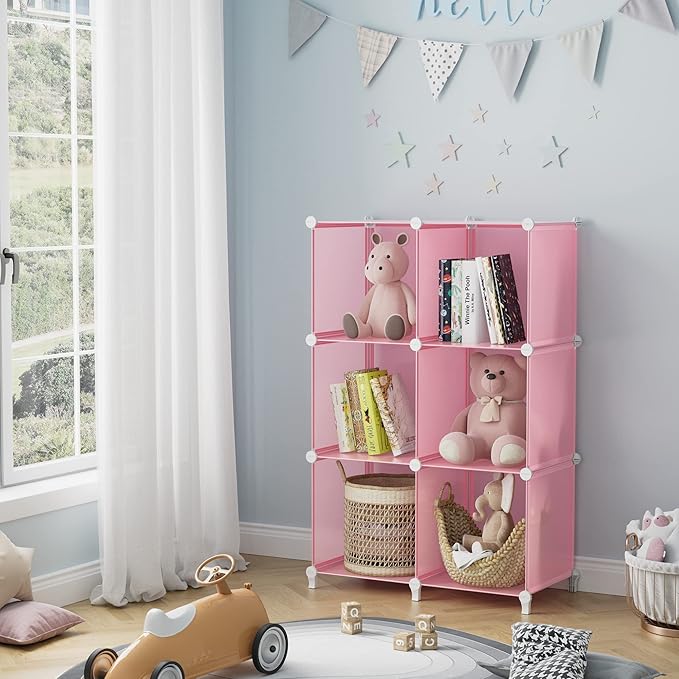 6-Cube Storage Shelf, Storage Bookcase Bookshelf with Metal Hammer