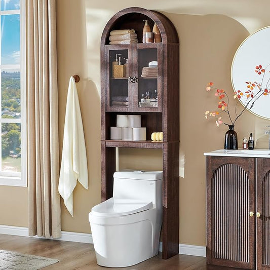 Arched Over The Toilet Storage Cabinet with Acrylic Doors, Dark Walnut