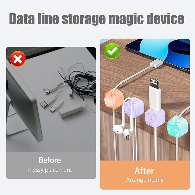 3Pack Magnetic Cable Clips for Nightstand, Adhesive Night-Glowing Cord Holder Organizer for Office Home Desk Wall Car (Heart)
