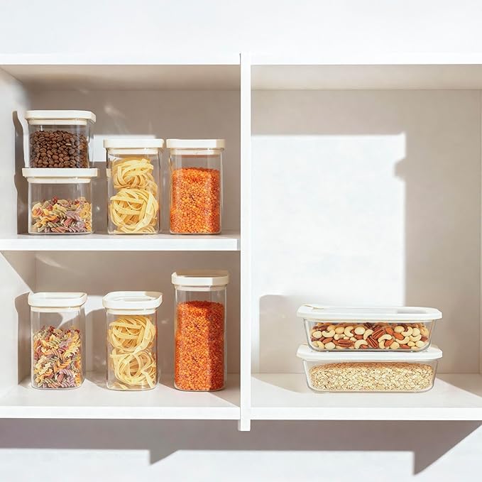 Urban Green Glass Food Storage Jar with Glass Lid in Ractangle Shape, Food Canister Set with Airtight Lids, Pantry Storage Jar for Kitchen Organization. Food Storage Containers in Pack of 3, 40oz.