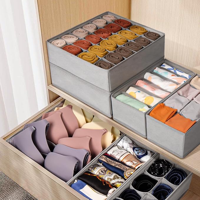 Drawer Organizer Clothes, 48 Compartments, Grey