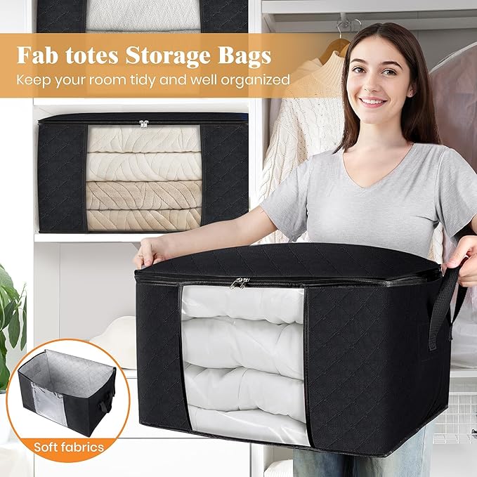 Fab totes Storage Bags, Black,8 Pack