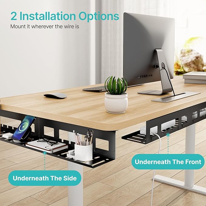 PEGZONE Under Desk Cable Management Tray, 31.5 Inches Metal Cord Organizer Rack, Desk Tray for Power Strip, Cord, Wire, Easy Mounting Cable Management Under Table for Home Office, Black