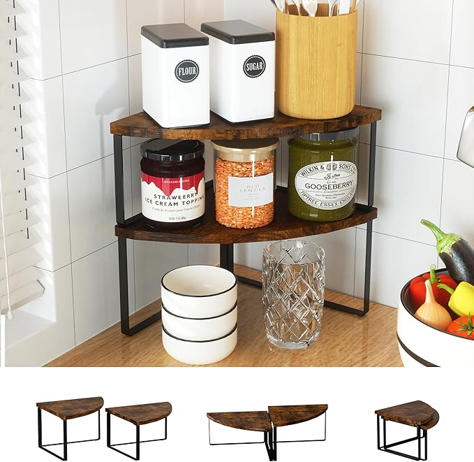Corner Shelf Countertop Organizer, Rustic Brown