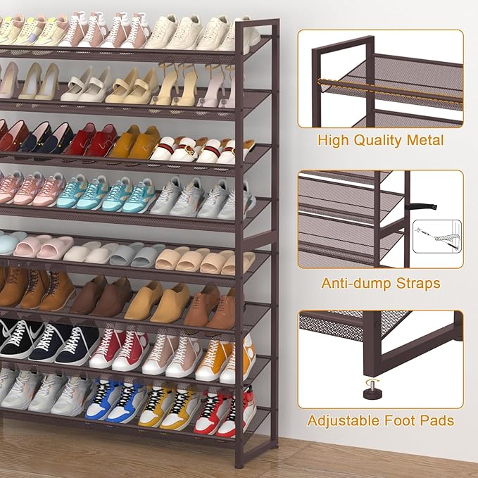 Large Shoe Rack 8 Tier Shoe Organizer, Bronze