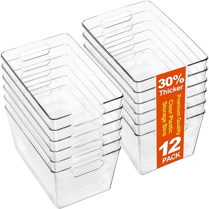 12 Pack Large Clear Plastic Storage Bins