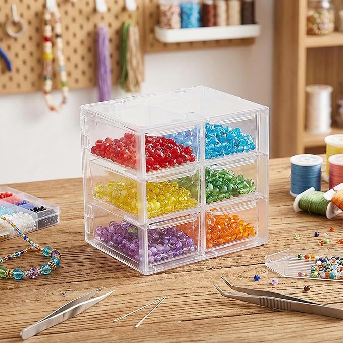 Acrylic Drawer Organizer, Clear Desk Organizer with Drawer, Plastic Stackable Storage Drawers with 6 Drawers, Dustproof Organizers for Jewelry, Craft, Office Supplies