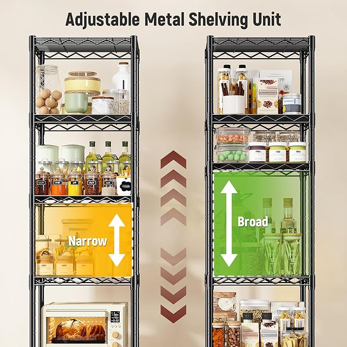 DurayLoly 6-Tier Narrow Storage Shelves with Anti-Tip Screws, 265 lbs Capacity, Adjustable Metal Wire Shelving Unit for Kitchen, Pantry, Bathroom, Laundry Room & Garage – 15.8" W x 11.8" D x 63.8" H