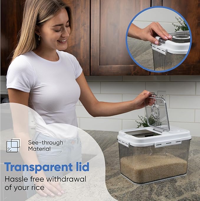 Chef's Path Extra Large Airtight Rice Storage Container with Measuring Cup, Pack of 1, 8 L Capacity, Kitchen and Pantry Canister for Rice, Flour, Sugar, and Baking Supplies