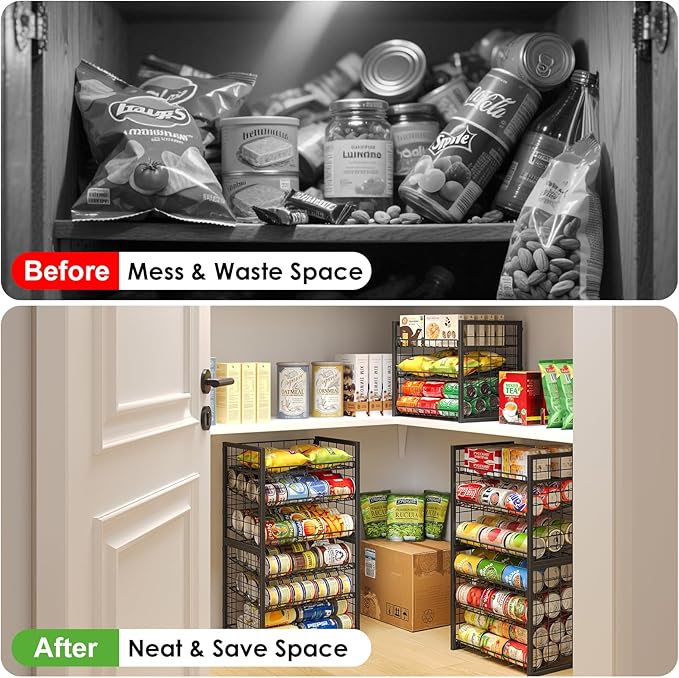 X-cosrack 2 Packs 3 Tier Sturdy Stackable Can Organizer for Pantry, Adjustable Pantry Organizer and Storage for Canned Food Can Goods, Kitchen Can Dispenser Storage Holder for Soda Drinks Snacks