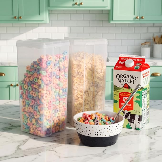 IRIS USA Food Storage Containers with Flip-Top Lid, 3.9 Qt - 4 Pack, Clear Stackable Food Containers for Kitchen & Pantry Organization, BPA-Free, Food Grade Plastic For Flour, Sugar, Dry Food, Grain