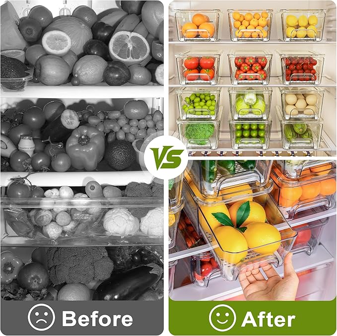 Imncya 5 Pack Fridge Organizer Bins, Clear Stackable Pull Out Refrigerator Drawer Organizer, Fridge Organizers and Storage Container for Fruits, Vegetables, Drinks, Food