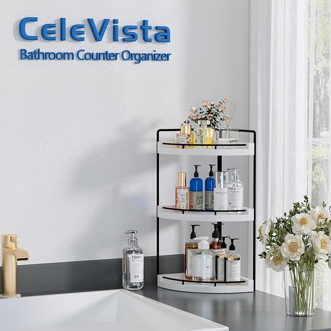 Corner Bathroom Counter Organizer, 3 Tier Bathroom Sink Shelf Countertop, White