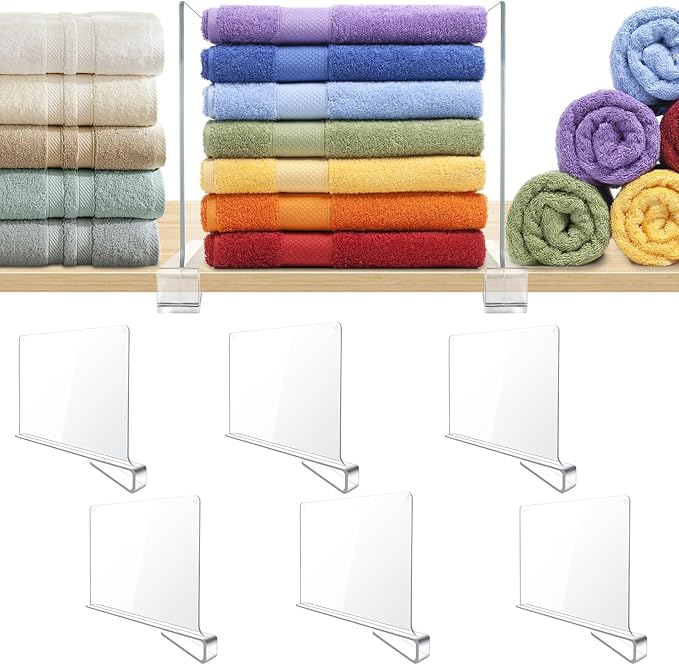 6 Pack Clear Acrylic Shelf Dividers for Closet Shelf Organizer of Bedroom