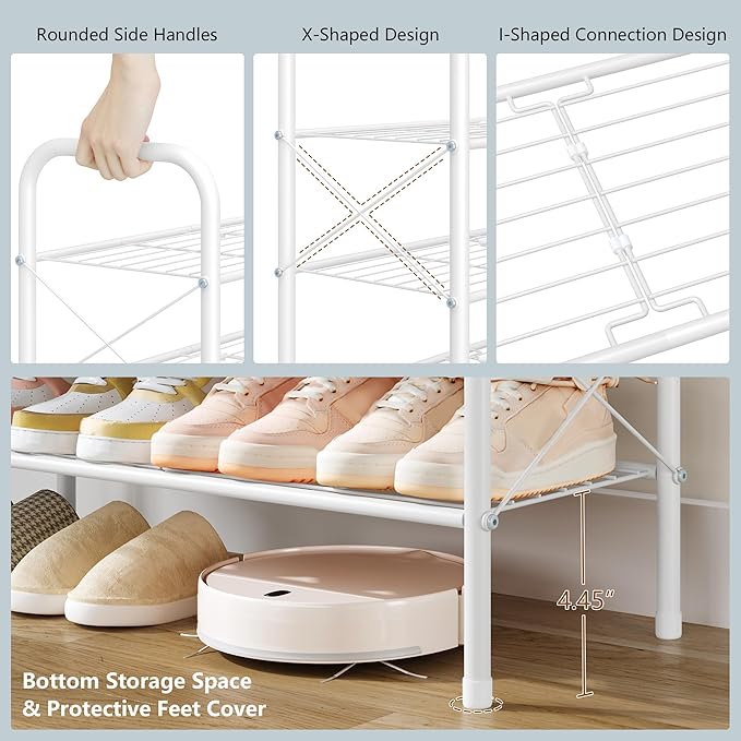 Hoctieon 8 Tier Shoe Rack for Closet, Durable Mesh Style Shoe Rack, Entryway Shoe Shelf, Shoe Storage Organizer for Hallway, Bedroom, Living Room, Wardrobe, White