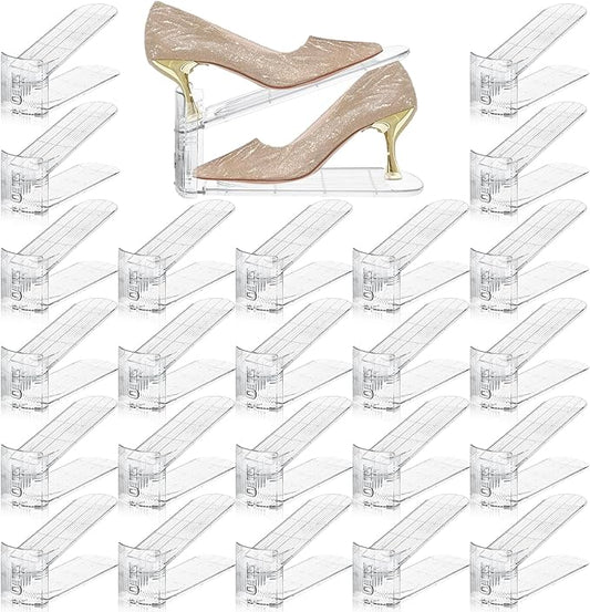 FENRUNXU Shoe Slots Organizer for Closet,24 Pack Shoe Stacker Shoe Rack Organizer for Closet Space Saver Storage Shoe Holder Organization(Transparent)