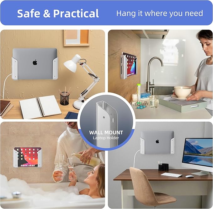 Wall & Under Desk Laptop Mount Holder–Adhesive & Screw in, 1.02"/ 26 mm